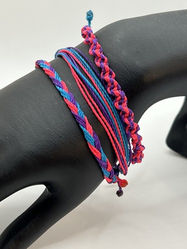 Pura Vida Style String Braided Square Knot Bracelets 3 Piece Set New 6.5 To 10”