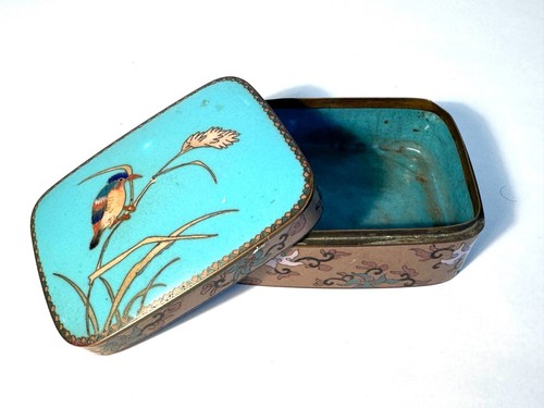 JAPON - Boite en cuivre et émaux cloisonnés à décors d’un oiseau - 19ème - Picture 2 of 4