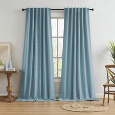 Extra Long 120 Inch Full Blackout Curtains for Large Window, Linen Textured Back