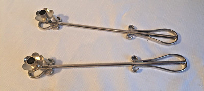 Vintage Pair of Wrought Metal Chamber Stick Candle Holders With Long Handles