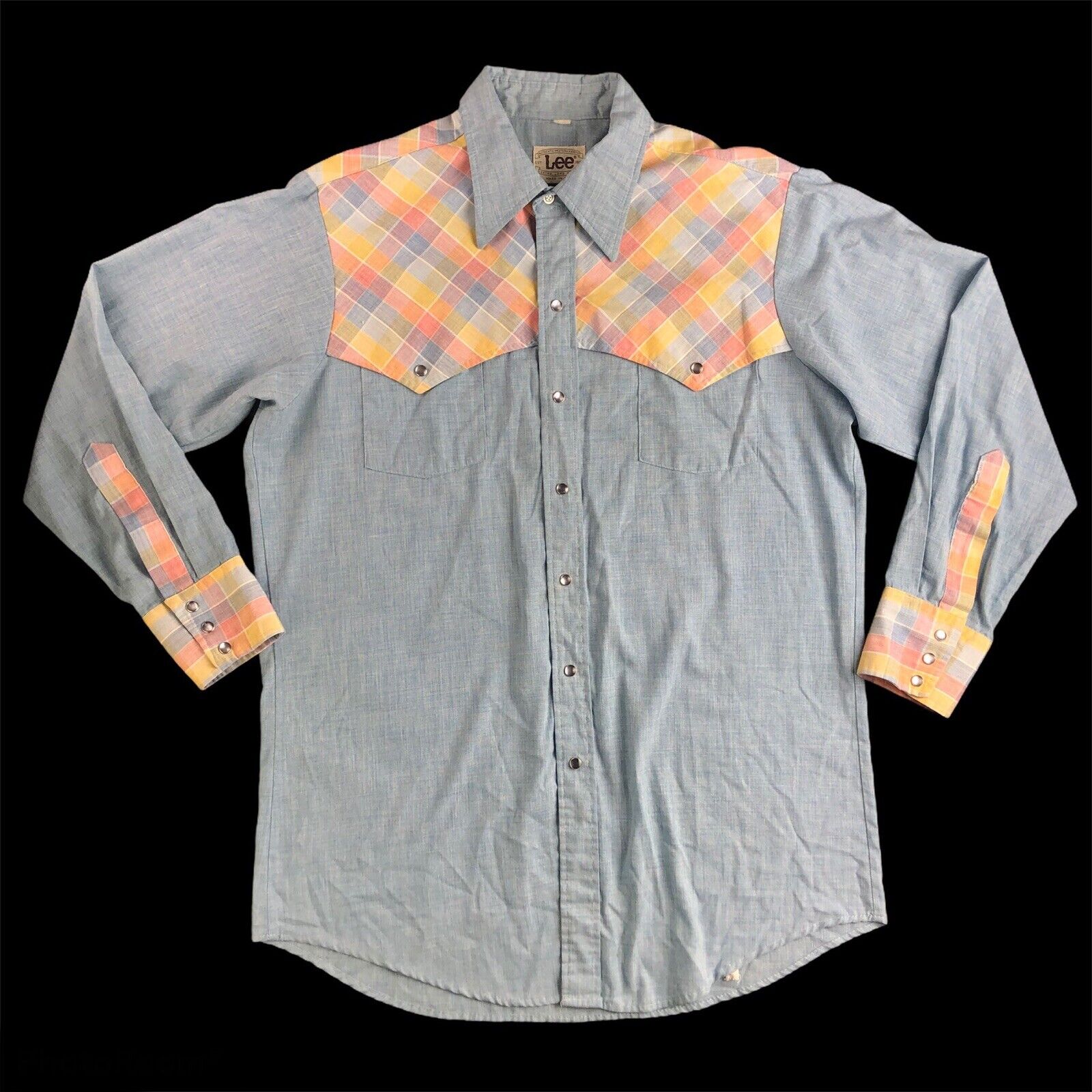 Vintage 70s 80s Lee Western Made in USA Chambray … - image 1