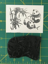 Asian Panda Bamboo unmounted rubber stamp - used