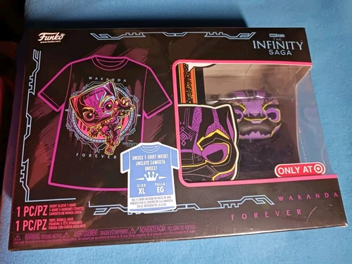 Funko Pop SET☆MARVEL Infinity Saga BLACKLIGHT BLACK PANTHER #891 & T-Shirt (XL)