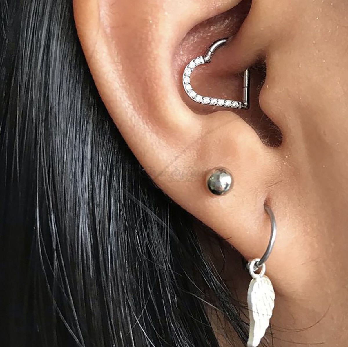 Heart Clicker Crystal Piercing Nose Ear Daith Titanium Segment