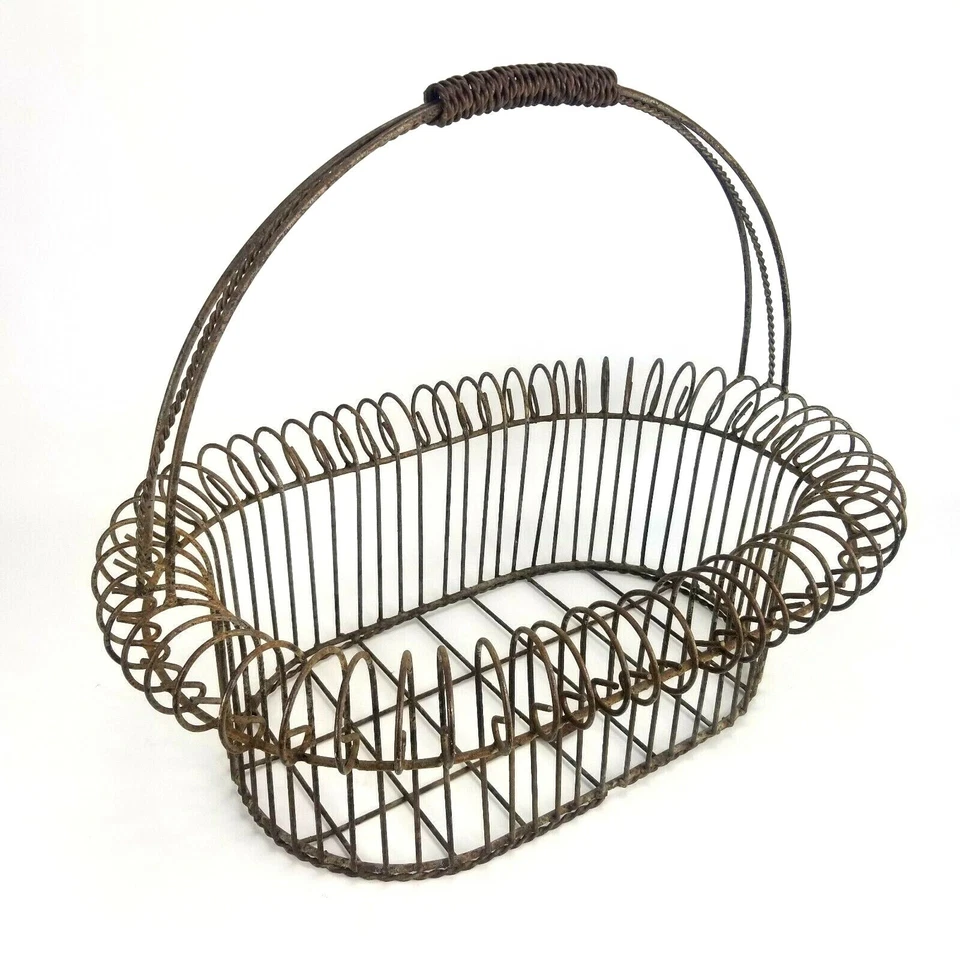 México 24" Cesta de Alambre Pesado Flor Granja Casa Patio Jardín Primitivo De Colección Foto 2 de 4
