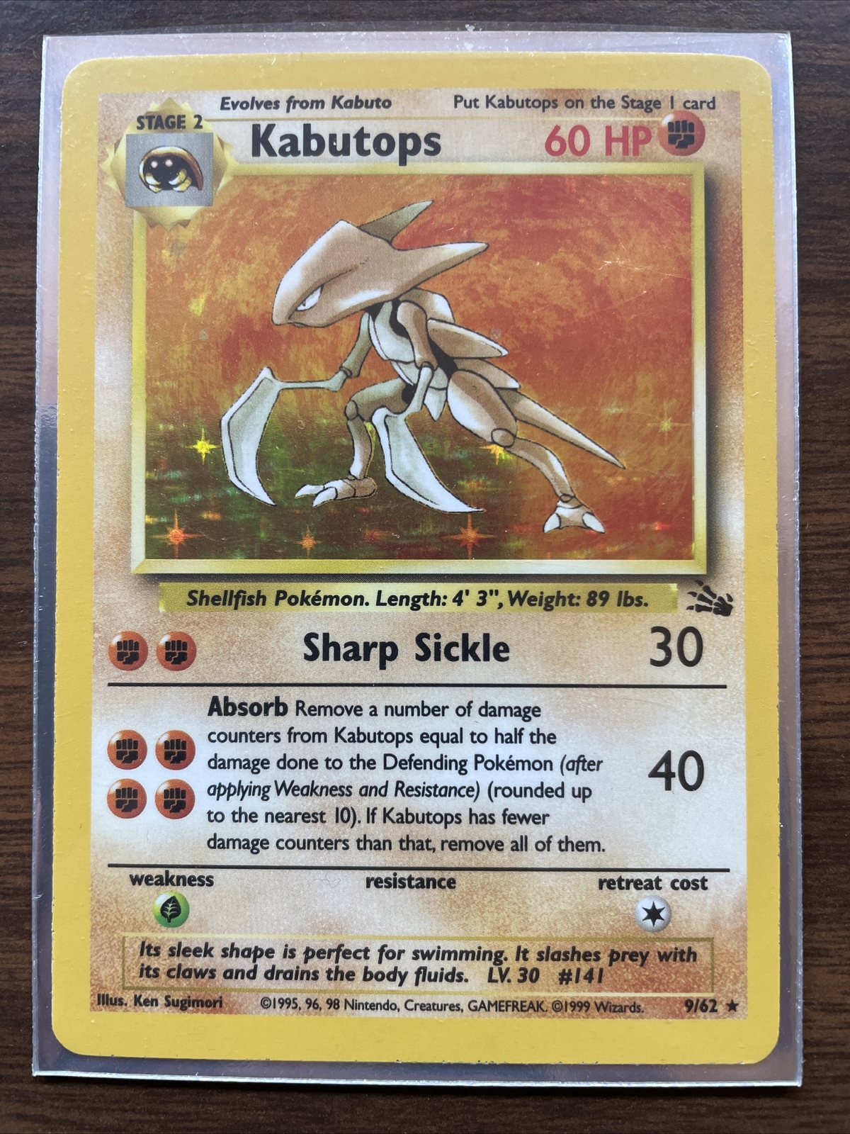 kabutops fossil 9/62 holo NM