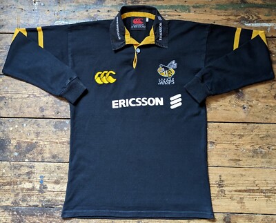 Canterbury Vintage Wasps L/S Damen Rugby Heim Shirt Trikot Oberteil 1999-2001 Größe 14 L