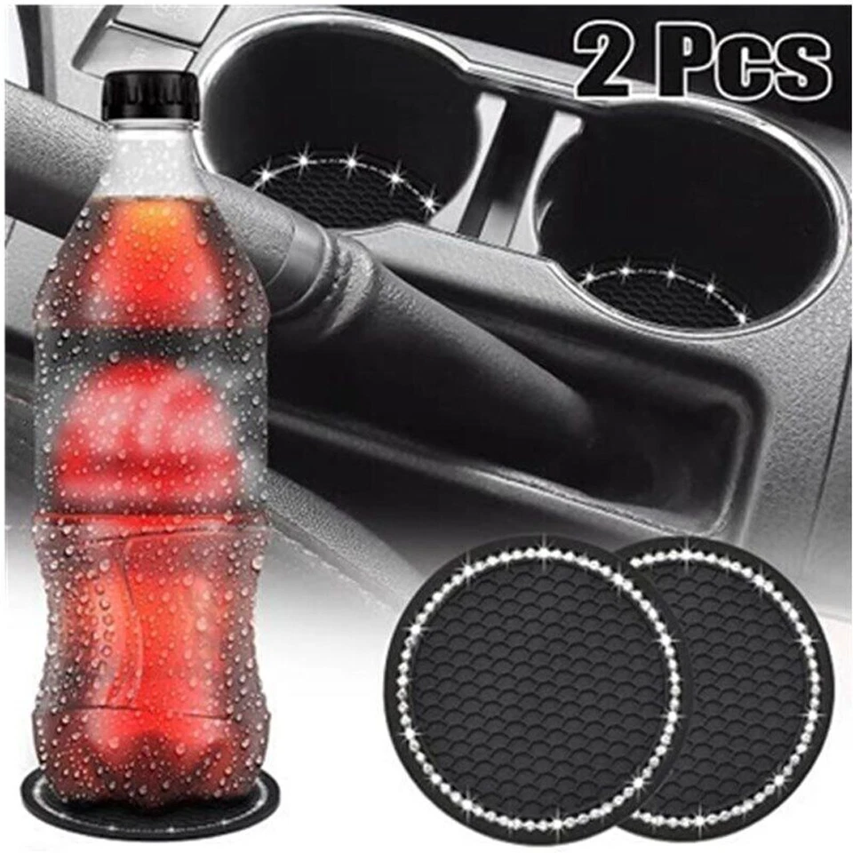 2 PIEZAS Portavasos Coche Negro Bling Estrás Inserto Posavasos Accesorios Para Mujer Foto 4 de 4