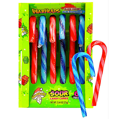  Warheads  Sour Candy Canes, Black Cherry and Blue Raspberry, 2.64 Ounce 6ct