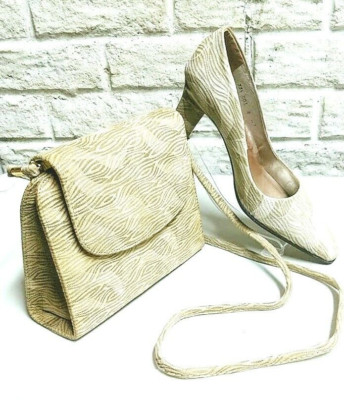 Proxy Shoes & Bag Set Womens Sz 8 Shoe Spain Pump Matching Pumps Glam Neutral