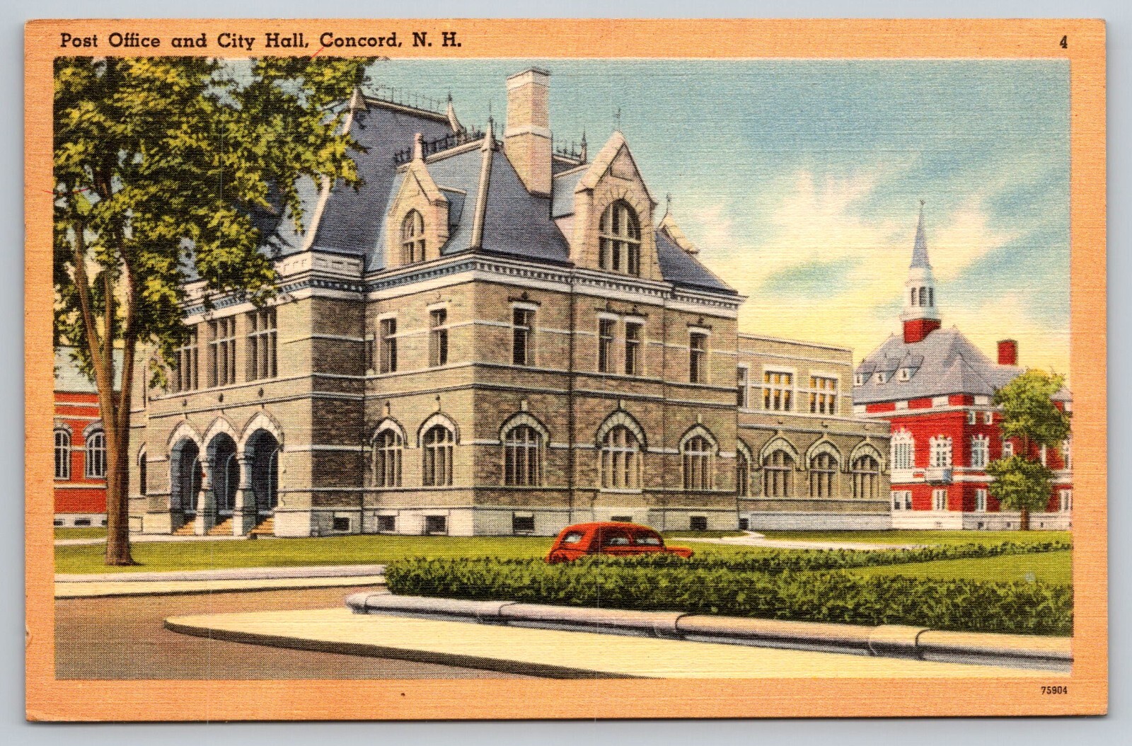Concord New Hampshire Post Office and City Hall Posted 1949 Linen