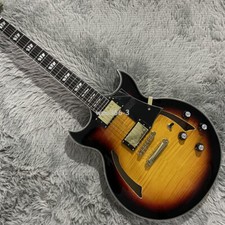 6-String Yellow Electric Guitars HH Pickups Semi Hollow Body Gold Hardware