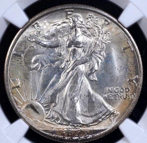 1942 D WALKING LIBERTY HALF DOLLAR NGC MS 64 CHALKY SILVER WITH A FAINT DUSTY