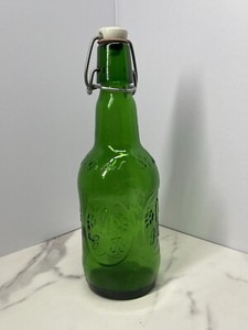 Large Green Empty Grolsch Bottle W/ Flip Top used Water Tight Seals