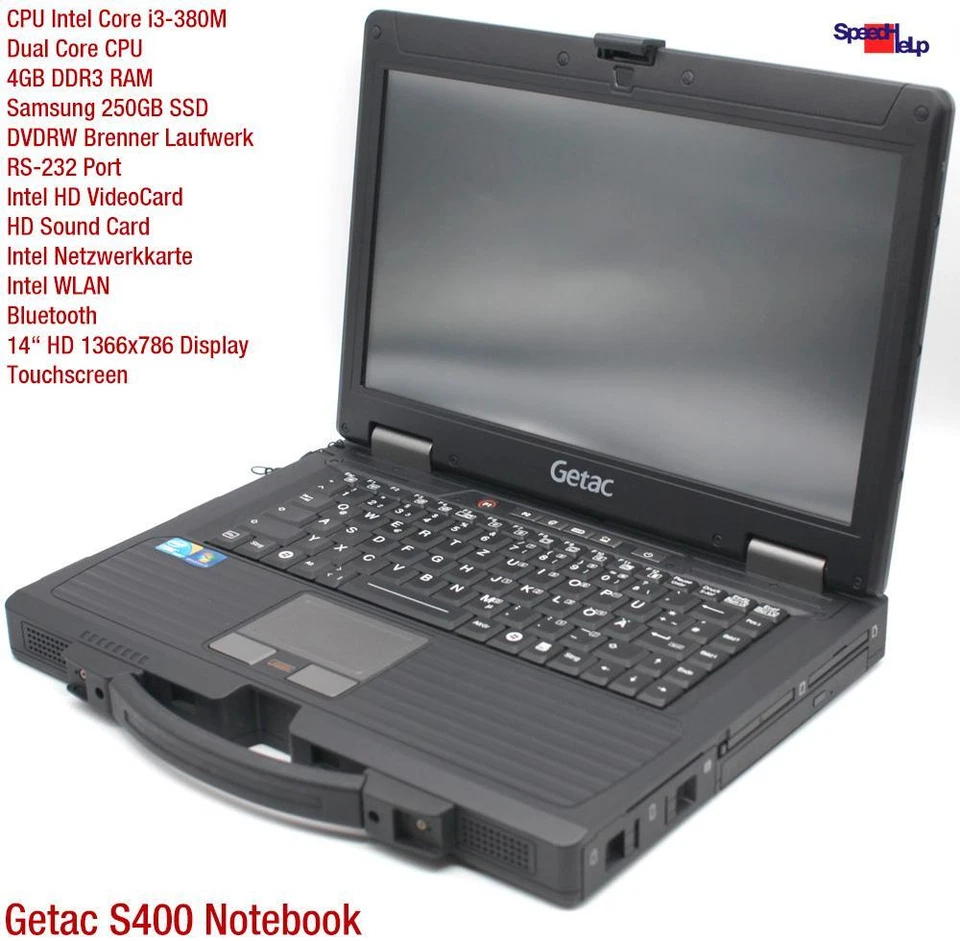 Getac S400 Notebook Laptop Core I3-M380 256GB SSD 4GB RAM Windows 7 Pro WLAN BT - Image 2 of 4