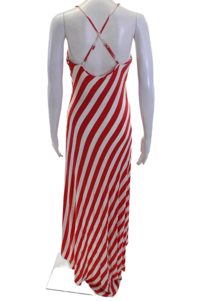 Maxi Vestido Bebe Mujer Halter Top Espalda Baja Rayas Rojo Talla M Foto 3 de 4