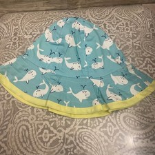 Pottery Barn Kids Baby Whale Print Sun Hat Blue Yellow Cotton 6-12 Months