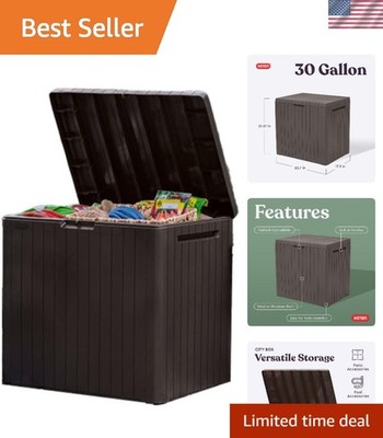 Keter City 30 Gallon Resin Outdoor Storage Box & Elegant Patio Side Table, Brown