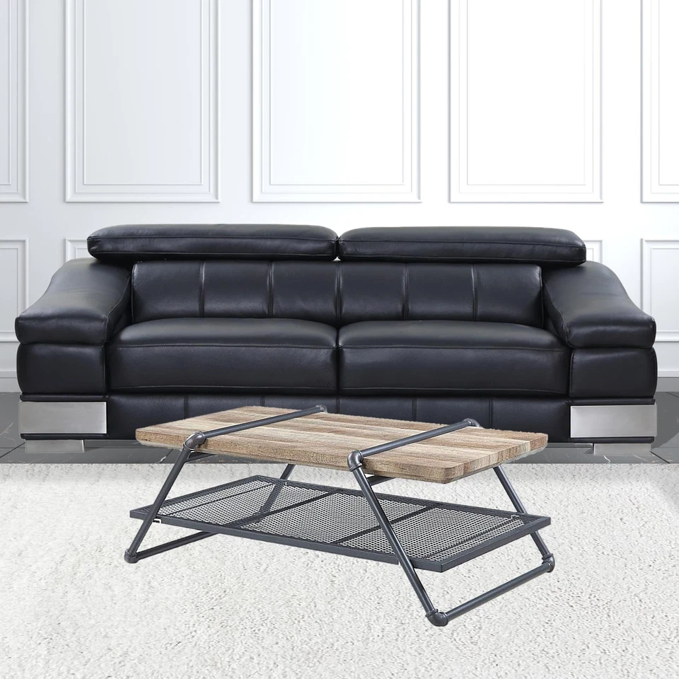 Mesa de centro trineo de metal natural y gris 47" con estante Foto 3 de 4