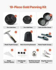 Gold Panning Kit, 10 in and 14 in Pans, 19 PCS Portable Prospecting Equipment Ki
