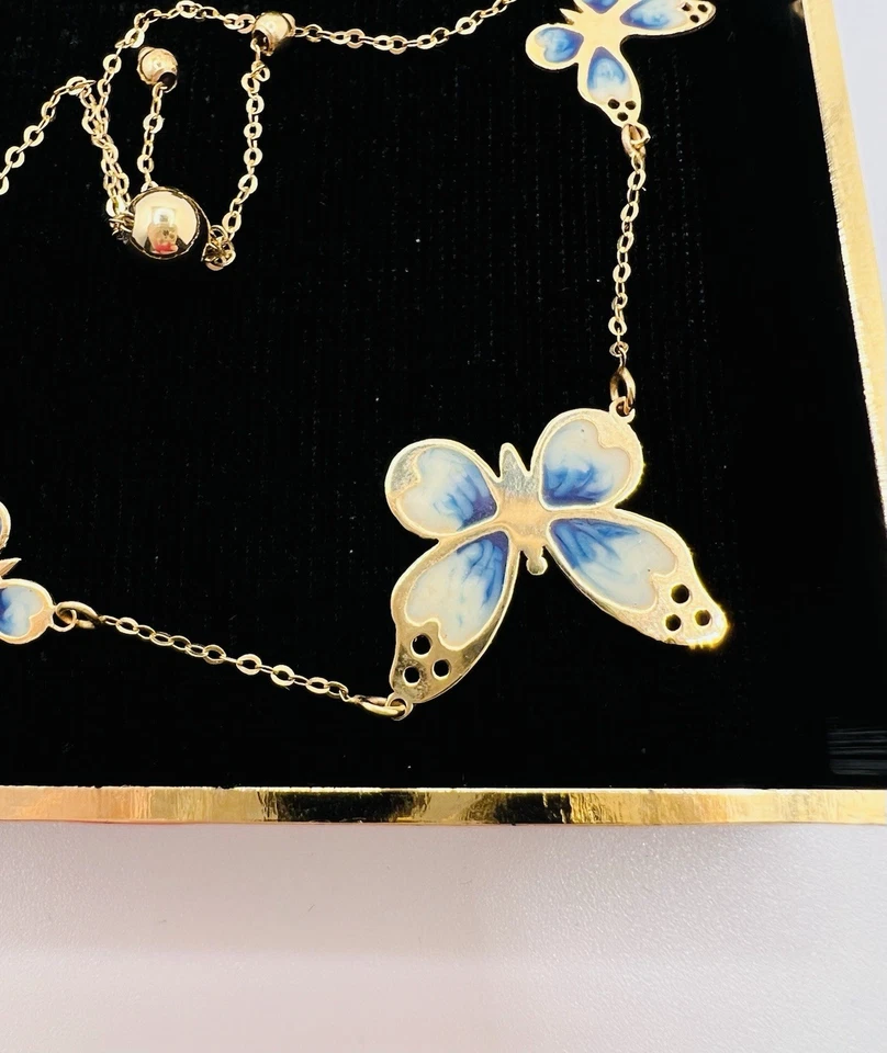 Golden Clef 14k Gold Chain Enamel Butterfly Adjustable Bracelet Light Weight - Image 3 of 4