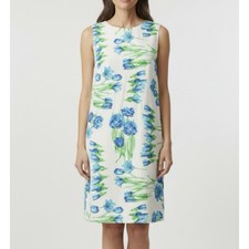 Talbots Colorful Floral Textured Cotton Sleeveless Shift Dress Size 8 Pockets