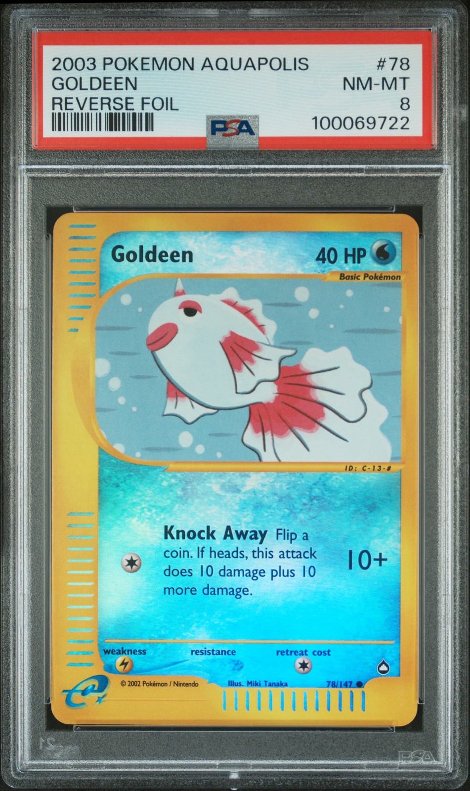 2003 POKEMON AQUAPOLIS #78 GOLDEEN-REVERSE FOIL PSA 8