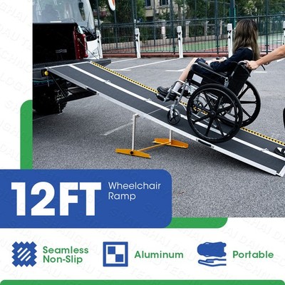 Portable Wheelchair Ramp 12FT Seamless Non-Slip Aluminum Ramps for Car, Doorways