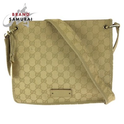 GUCCI beige gold hardware GG canvas leather 91762 shoulder bag ladies 603227