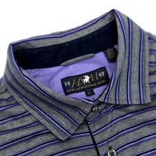Hart Schaffner Marx Mens Large Purple Striped Short Sleeve Polo Shirt