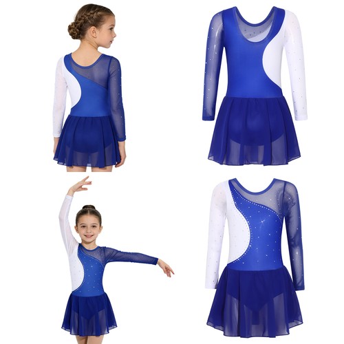 Kids Girls Dancewear Ballet Dress Contemporary Costume Rhinestone Dance Stage - Afbeelding 4 van 17