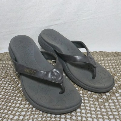 ONCAI Women Gray Leather Arch Support Flip Flop Sandals Size 40 US 9