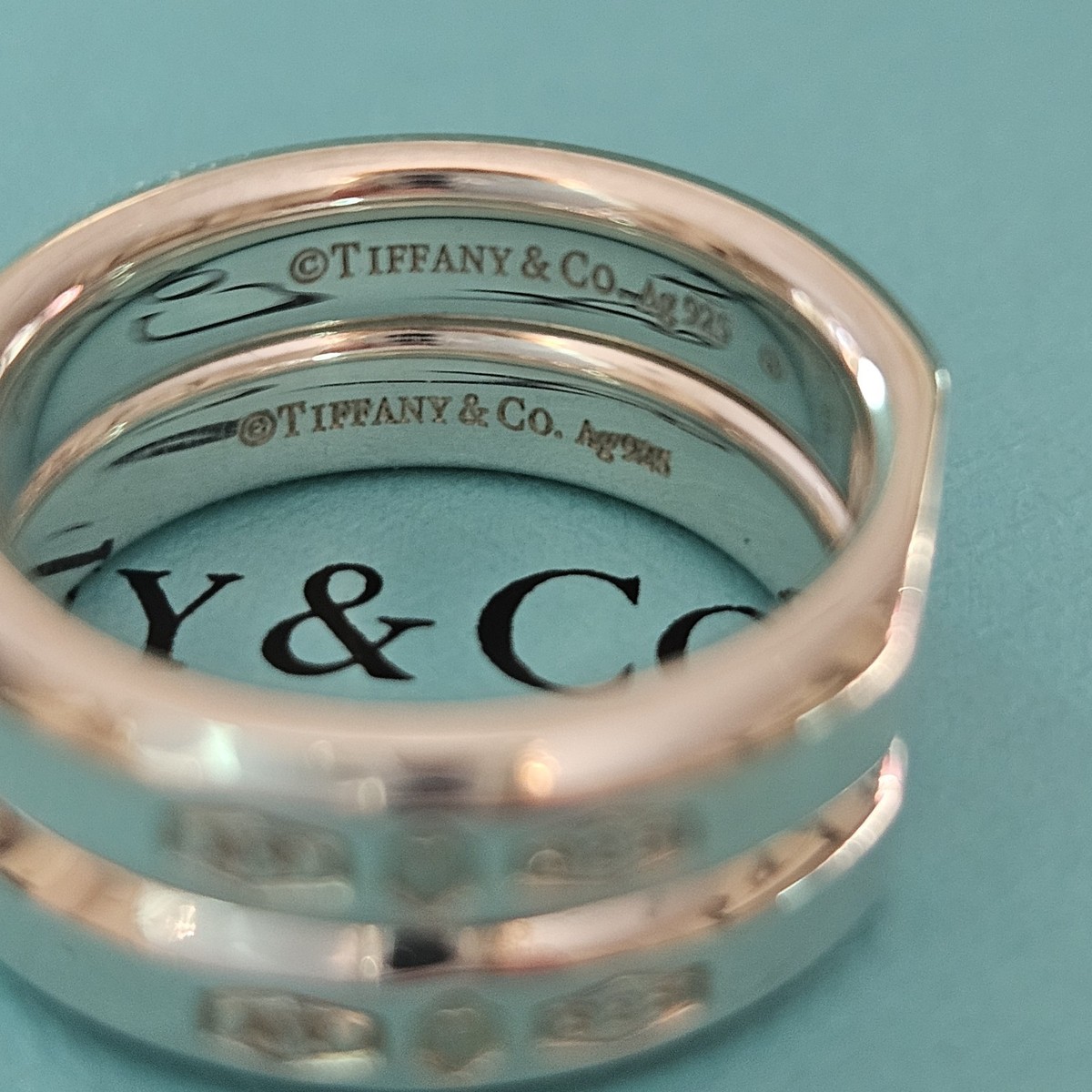 Pair Tiffany Sterling 1837 Makers Narrow Slice rings 6.0 box