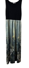 Bluetime Sleeveless Colorblock Maxi Empire Dress - Black & Blue Floral Sz M EUC