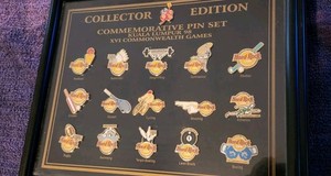 "HARD RACK CAFE" XVI COMMEMORATE PIN SET. COMMONWEALTH GAMES KALUA LUMPUR 98 