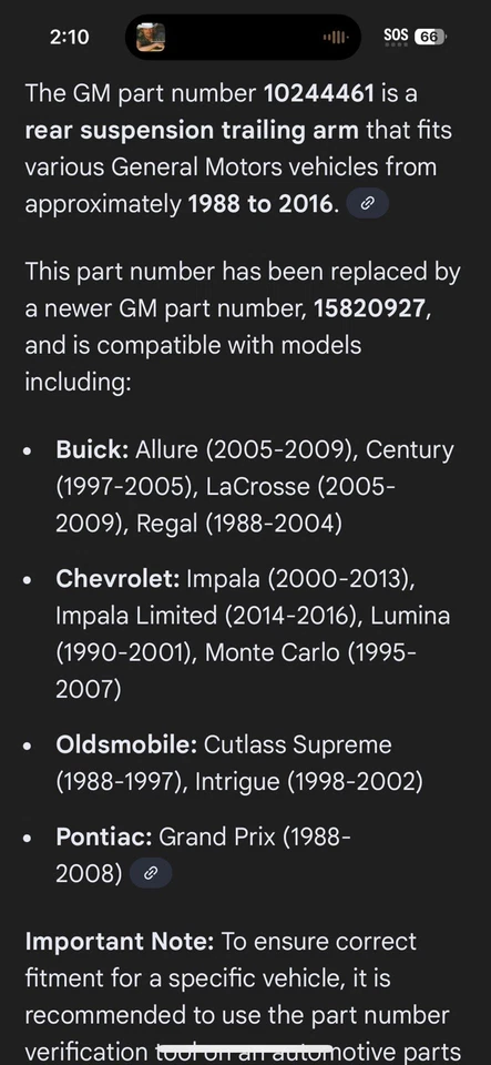 New OEM GM 10244461 Rear Suspension Trailing Arm 1995-07 Monte Carlo 88-04 Regal - Image 2 of 4