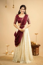 New Launching Pure Crap Silk Brown Lehenga Choli With Green Dupatta For Women
