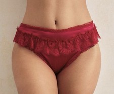 Glossy Burgundy Satin  Ruffled Lace Romantic Bikini Panties Knickers XL NEW