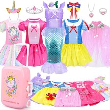Princess Dress Up Clothes for Girls 3-6, Pretend Play Toy Gift Suitcase Set