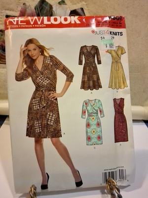 New Look 6301 Knit Surplice Pullover Dress With Elastic Waist Size 8-20 Uncut