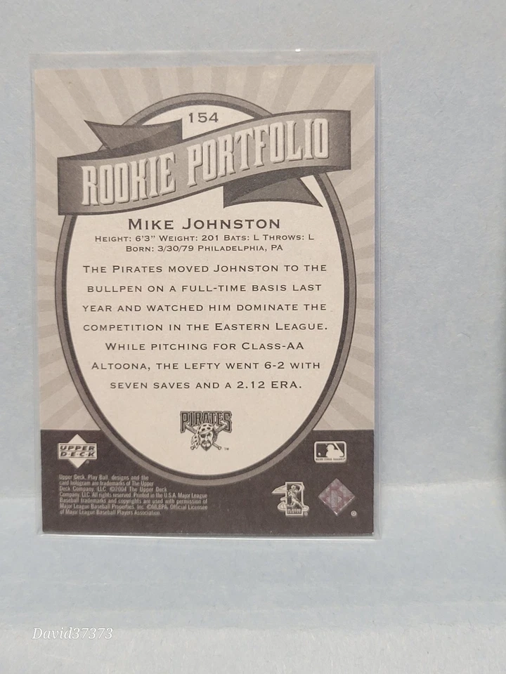 2004 Upper Deck Play Ball - Rookie Portfolio Mike Johnston #154 /2004 (RC) - Image 2 of 2