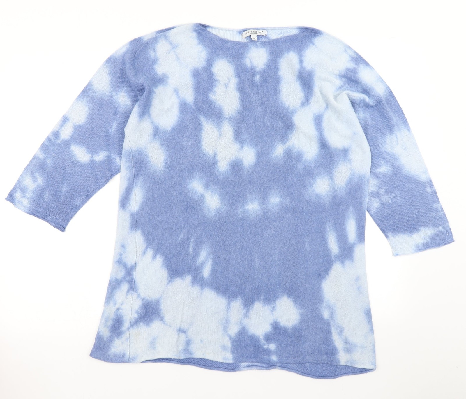 Collezione Gaia Womens Pullover Jumper Size M Blue Round Neck 3/4 Sleeve Tie dye image 2