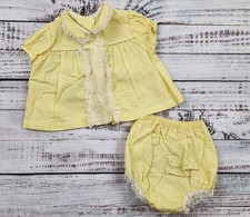 Vintage 3-6-9M Yellow Lace Trim Dress Bloomers Set Baby Girl Easter Spring