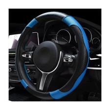 DXNQ Car Steering Wheel Cover, 15 Inch Carbon Fiber Leather Stitching Color S...