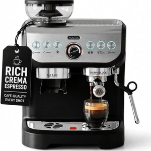 Magia Manual Espresso Machine with Grinder & Steam Wand – 15 Bar, 2L Water Tank