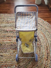 RETIRED American Girl Bitty Baby 2008 Doll Stroller Yellow Purple Plaid Hearts