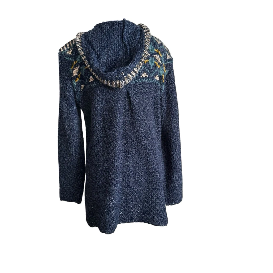 Royal Robbins Women’s Nordic Knit Zip Hoodie Sweater Blue Fair Isle Wool Blend - Image 2 of 4