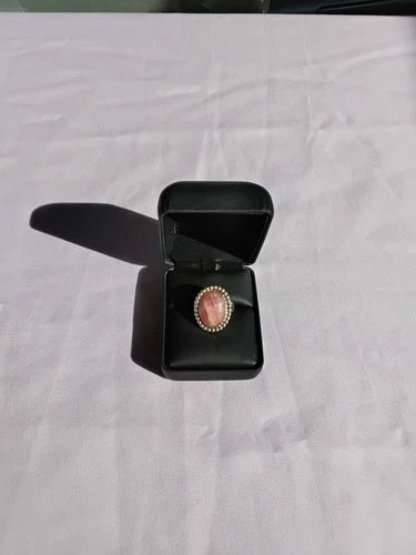Vintage Mexican Sterling Silver Pink Rhodochrosite Ring–Oval Cabochon Size 7.25