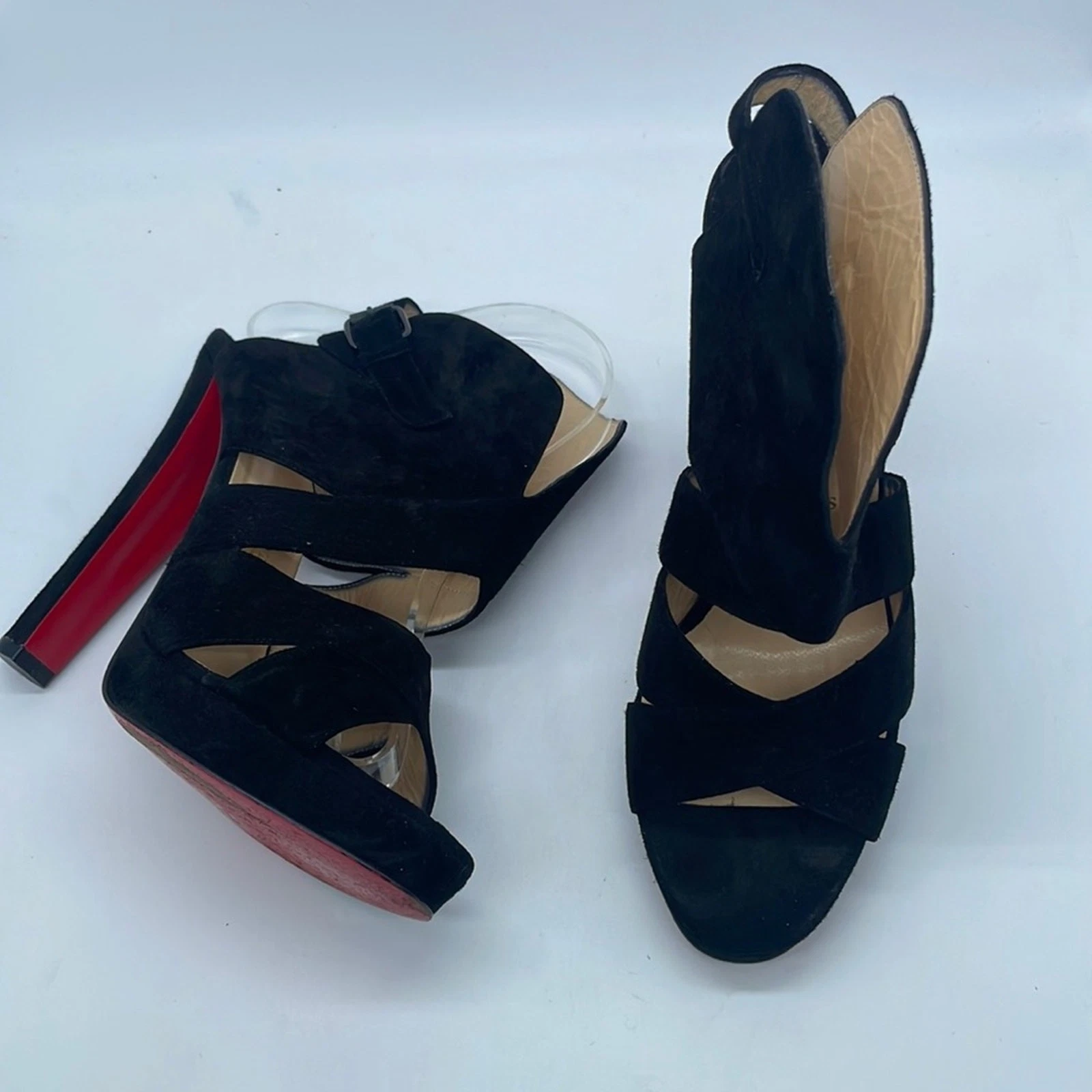Christian Louboutin — Christian Louboutin Black Suede leather Apron lili 120 heels 39.5