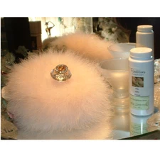 Big Down Feather Trimmed Puff w/ Perfumed Body Dusting Powder & Stand Vanity Set